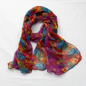 NWOT  Purple Cotton Blend Floral Scarf